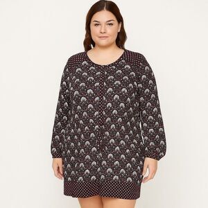 DR2 Geometric Printed Long Sleeve Modest Waist Tie Dress, XL‎